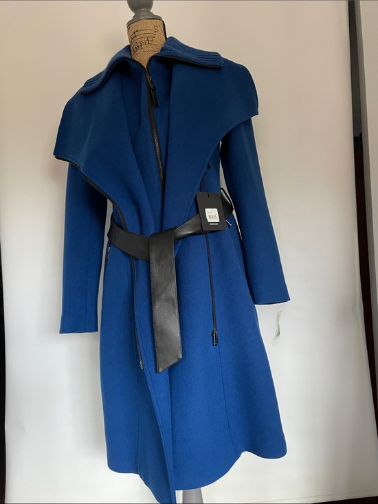 Mackage Jackets & Blazers - Mackage Cobalt Blue Trench Coat with Black Leather Tie Belt NWT S